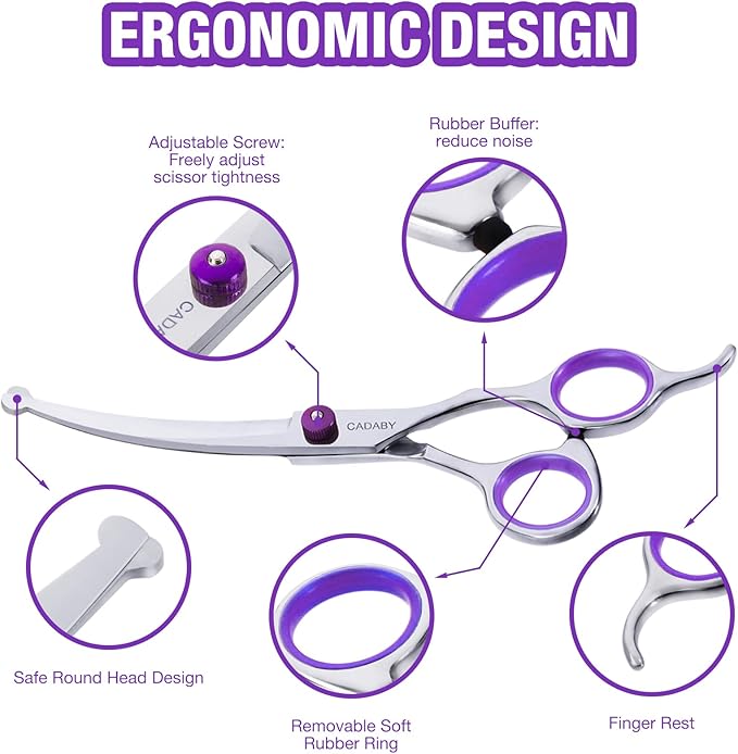 Professional Dog Grooming Scissors with Safety Round Tips, 3 in 1 Dog Grooming Scissors Kit, 4CR Stainless Steel Pet Grooming Shears for Dog, Cat,Sharp and Sturdy, Purple