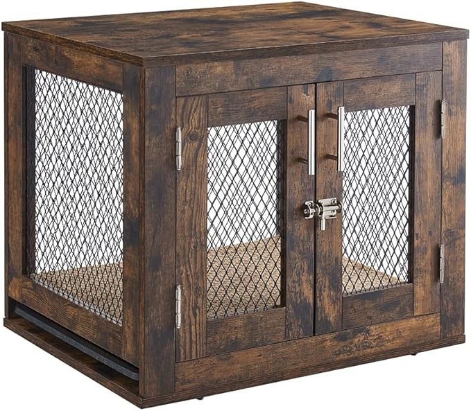 unipaws Small Dog Crate Furniture with Tray for Dogs, Cats, Min Pigs, Rabbit, Indoor Aesthetic Puppy Kennel, Modern Decorative Wood Pet House Dog Cage, Pretty Cute End Side Table Nightstand, Rustic