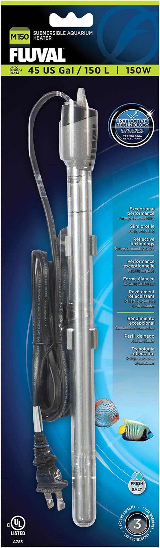 Fluval M150 Submersible Heater, 150-Watt Heater for Aquariums up to 45 Gal., A783