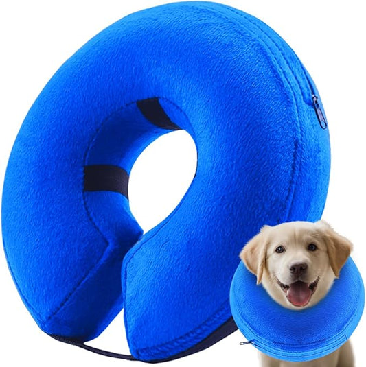 Inflatable Dog Cone Collar (XL Size), Soft Blow-up Protective Recovery Dog Collar, Pet Donut Cone Collar, Comfy Elizabethan Collar After Surgery for Large Dog to Prevent Biting Scratching, Blue