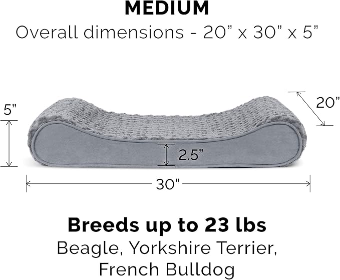 Furhaven Memory Foam Dog Bed for Medium/Small Dogs w/ Removable Washable Cover, For Dogs Up to 23 lbs - Ultra Plush Faux Fur & Suede Luxe Lounger Contour Mattress - Gray, Medium