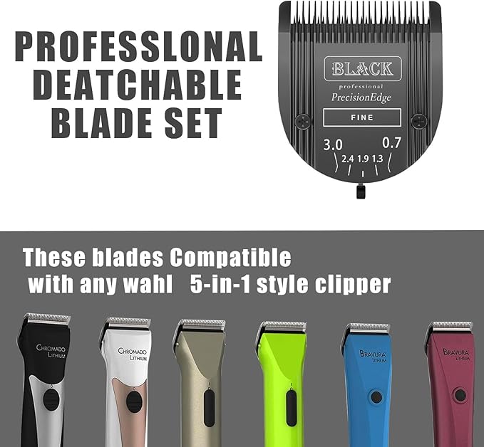 Adjustable 5 in 1 Blades Dog Grooming Blades Compatible with Wahl Animal Clipper Arco, Bravura, Chromado, Creativa, Figura, and Motion Pet, Dog, and Horse (BLACK/2PC)