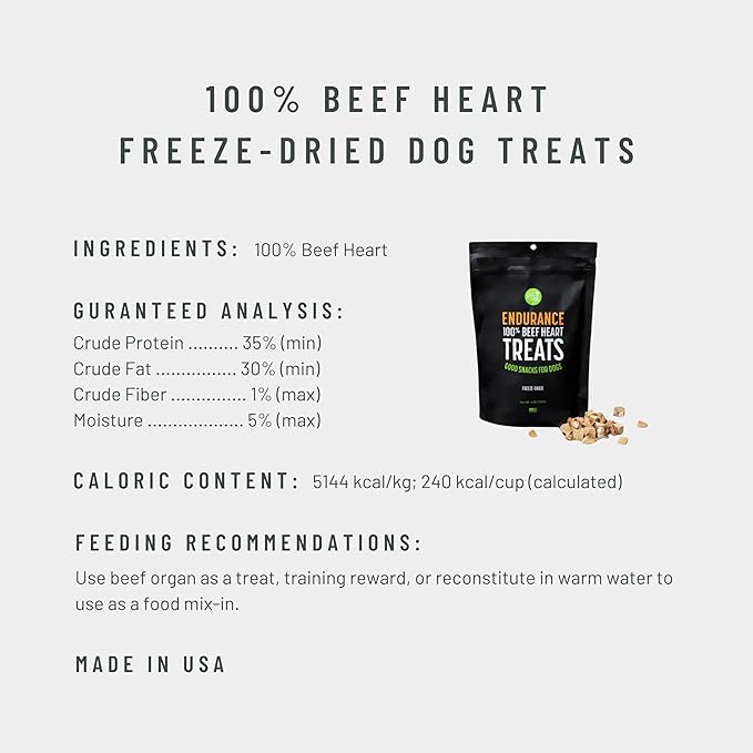 Freeze Dried Superfood 100% Beef Heart Dog Treats, 16 Ounce Bag, Single Ingredient Organ Meat, High Protein, Heart Health, Energy, Muscle Repair, Grain Free, Gluten Free, Made in USA