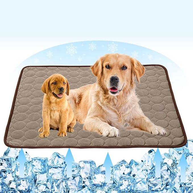 Summer Cooling Mat for Dogs Cats Self Dog Cooling Mat Breathable Pet Crate Pad Portable & Washable Pet Cooling Blanket for Small Medium and Large Pet Outdoor or Home Use (40 X 28in, Light Coffee)