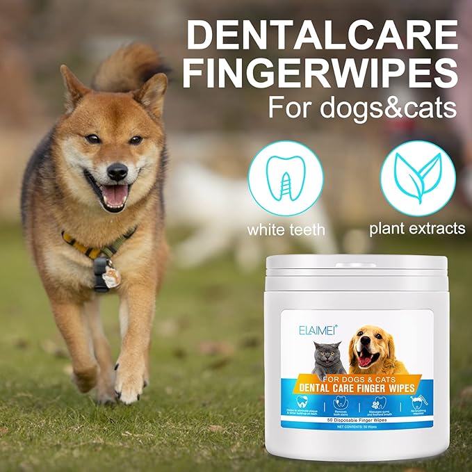 Teeth Cleaning Finger Wipes for Dogs, Dog Dental Care Wipes for Cats & Dogs, Pet Oral Cleansing Presoaked Teeth Wipes - No Brushing Fingers Wet Wipes for Freshen Breath, Reduce Plaque & Tartar - 2Pack