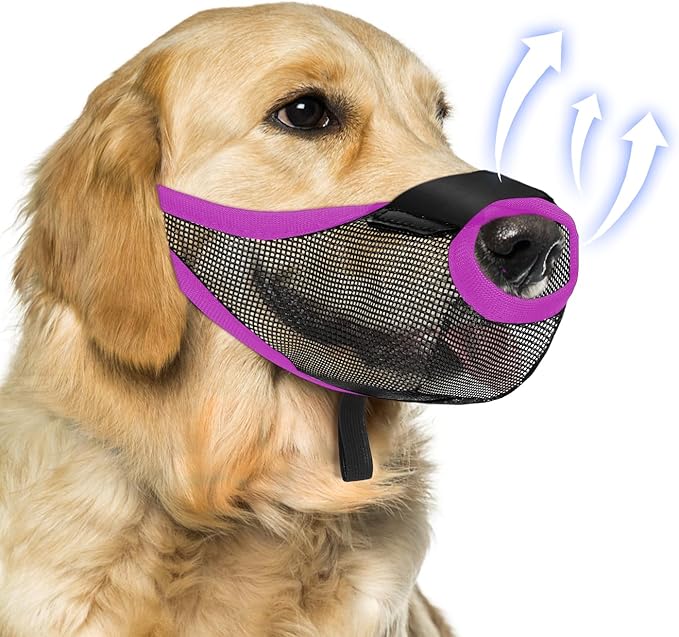 Dog Muzzle, Soft Air Mesh Muzzle for Small Medium Large Dogs Anti Biting Barking Chewing Scavenging, Breathable Adjustable Loop Pets Muzzle with Front Opening Design Allows Panting Drinking(Purple, S)