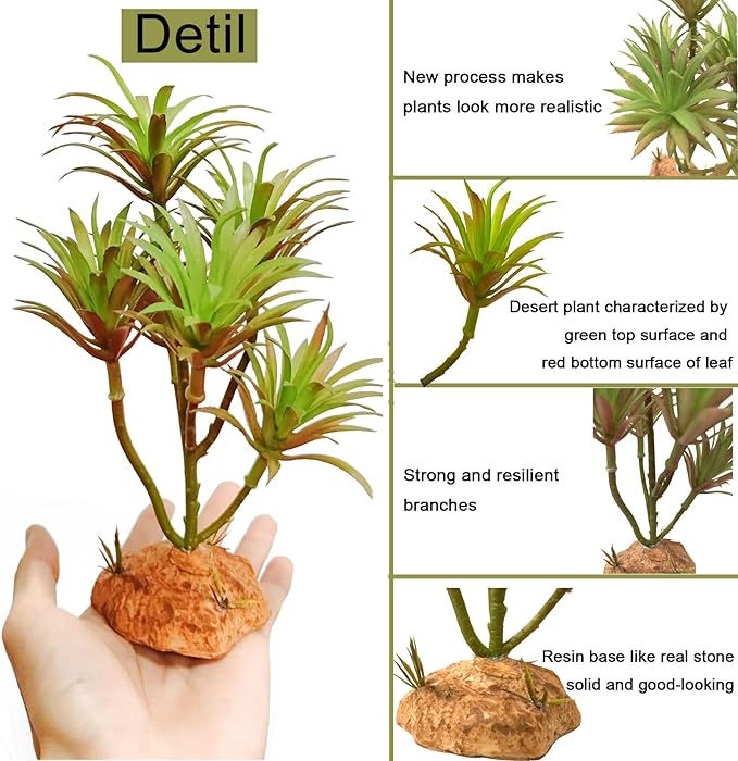 Reptile Artificial Plants Terrarium Decor, Fake Desert Plants Bearded Dragon Tank Decorations Accessories fit Crested Gecko Leopard Lizard Chameleon Ball Python Snake Frog - Tillandsia