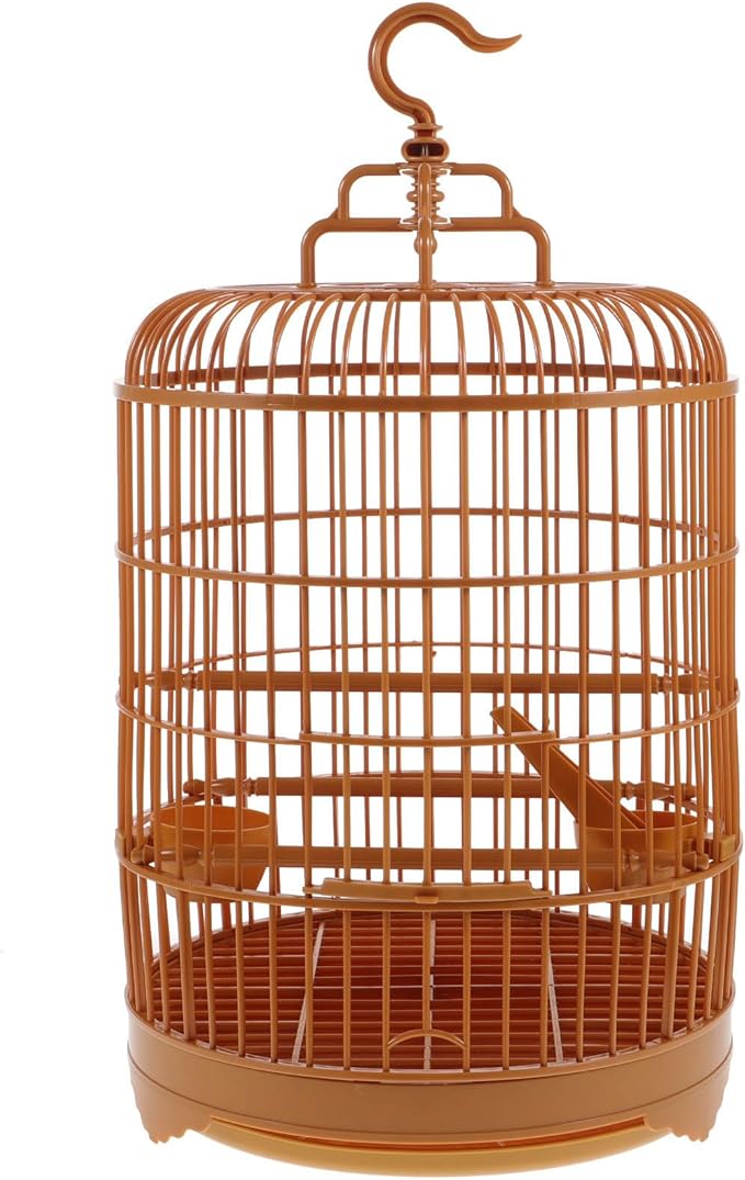 Small Bird Cage Bird Cage Plastic Round Bird Cage with Feeding Bowls and Standing Poles - Hanging Bird Cage for Parakeet Budgie Cockatiel Lovebird Finches Canary - Brown, 10 x 18 Bird Cages