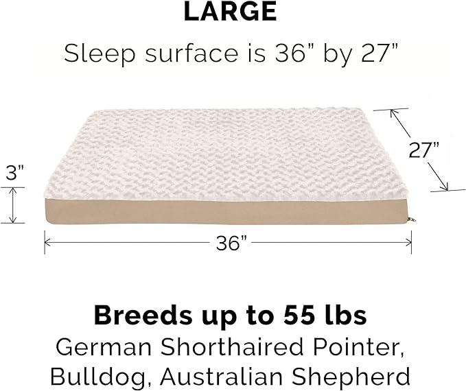 Furhaven Cooling Gel Dog Bed for Large/Medium Dogs w/ Removable Washable Cover, For Dogs Up to 55 lbs - Ultra Plush Faux Fur & Suede Mattress - Cream, Large