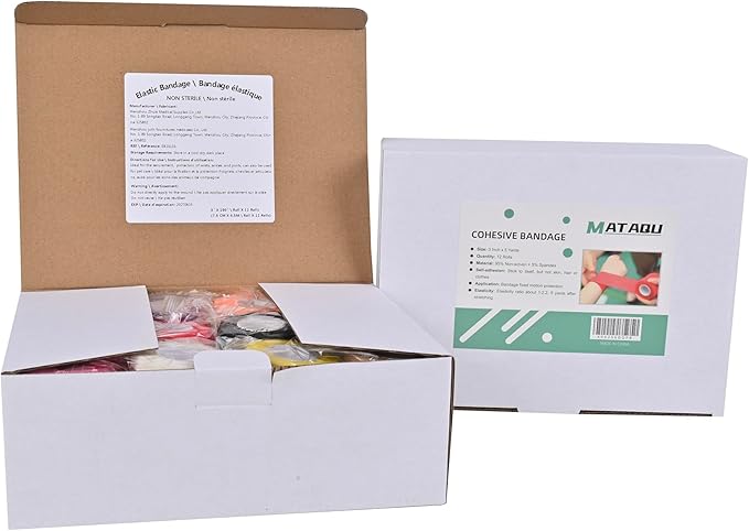 Self Adhesive Bandage Wrap 3 inch, Self Sticking Bandage Wrap, Wound Wrap Self Adherent for Wrist Ankle Sprains, Vet Wrap for Animals, 12 Pack