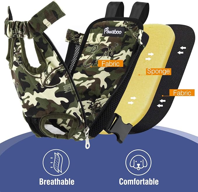 Pawaboo Pet Carrier Backpack, Adjustable Pet Front Cat Dog Carrier Backpack Travel Bag, Legs Out, Easy-Fit for Traveling Hiking Camping for Small Medium Dogs Cats Puppies, Medium,Deep Camouflage Black