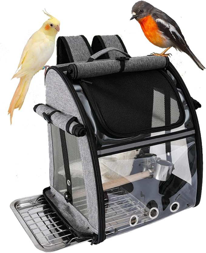 Portable Bird Carrier Backpack - Ideal Bird Travel Carrier for Parrot, Finch, Sparrow - Bird Backpack with Portable Cage