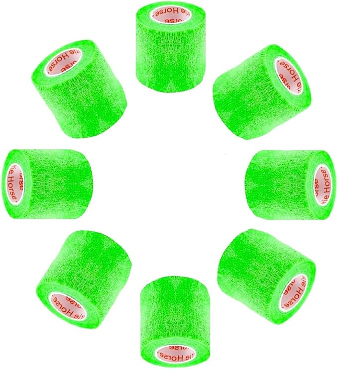 2 Inch Vet Wrap Tape Bulk (Neon Green) (Pack of 12) Self Adhesive Adherent Adhering Flex Bandage Grip Roll for Dog Cat Pet Horse