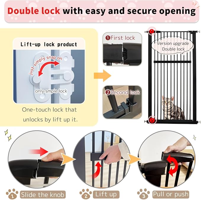Extra Tall Pet Gate 55.12" High Pressure Mounted 55.12"-59.24" Extra Wide (9 Sizes) 1.37" Gap for Cat Dog Children Stairs Doorway Hallway No Drilling Auto-Close (55.12"-59.24", Black)