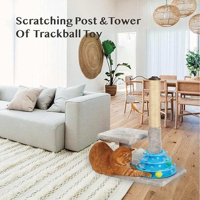 Tall Cat Scratching Post Kitten Sisal Scratcher Tree with Cat Tracks Toy Balls for Indoor Cats and Kittens - 25 inches