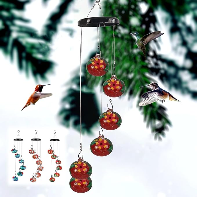 Charming Wind Chimes Hummingbird feeders for Outdoors Hanging ant and bee Proof Never Leak Perfect Garden Decor for Outside (JH-03)