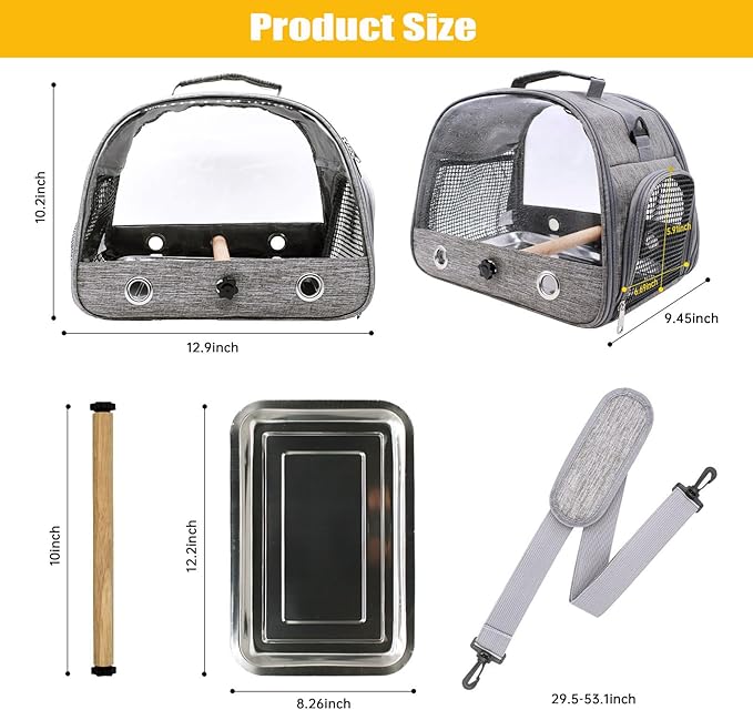 Bird Carrier with Perch Parakeet Travel Carrier Bag Portable Bird Backpack Carrier with Plat Breathable Bird Carrier Travel Cage for Small Pets