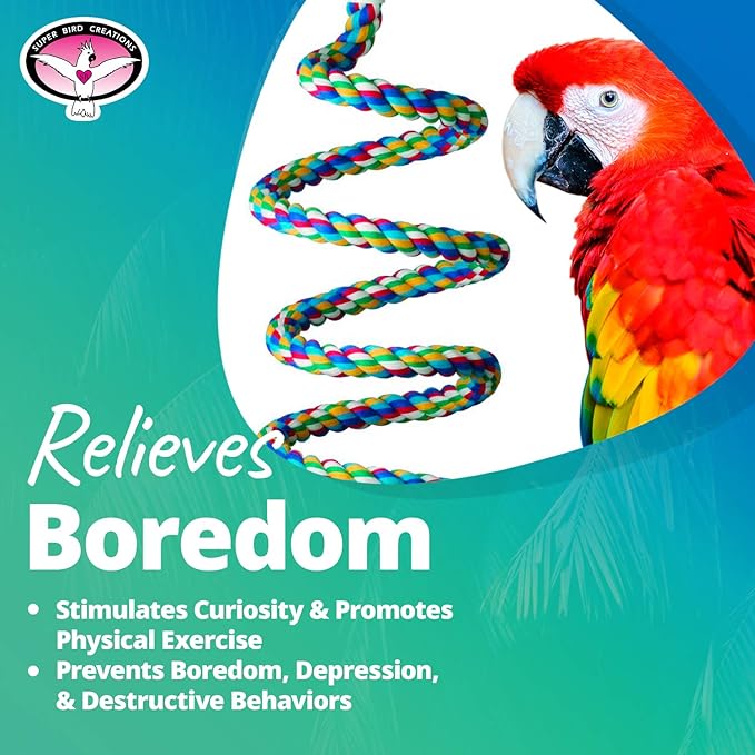 Super Bird Creations - SB326 Large to XL Bungee Bird Toy - Rope Perch for Amazons, African Greys, Cockatoos, Macaw - Colorful Hanging Perch - Enriching Bungee Toy for Large/XL Birds & in Bird Cages