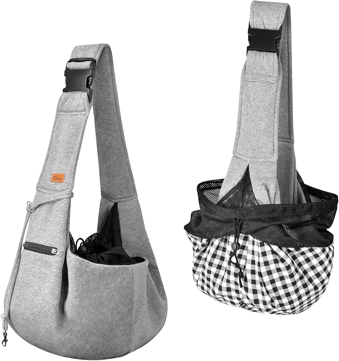 CUBY Dog and Cat Sling Carrier - Small Dog Carrier Sling with Adjust Strap & Zip Pocket, Hands Free Soft Dog Slings for Small Dogs Cats Puppy Pets Outdoor Travel Safety Purse Bag (Silver Grey)