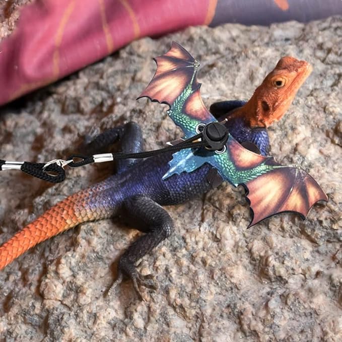 Bearded Dragon Leash, Adjustable Portable Reptile Leash with Cool Wings for Gecko, Bearded Dragon, Chameleon, Iguana, Hamster, Guinea Pig (S+M+L)