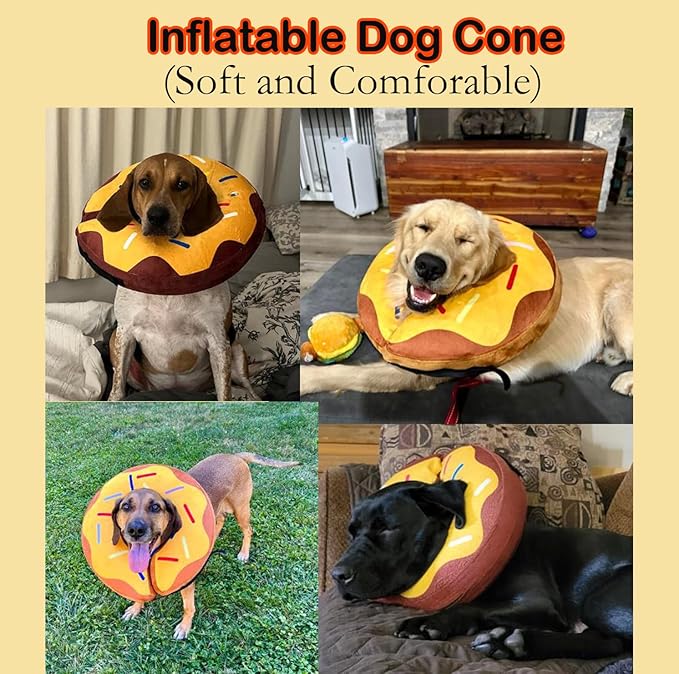 Soft Dog Cone Collar for Large Medium Small Dogs and Cats After Surgery, Inflatable Dog Neck Donut Collar,Inflatable Cat Cone Collar,E-Collar for Dogs Recovery, Dog Cones Alternative (Yellow Donut-L)