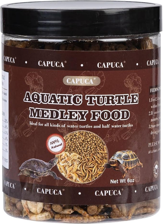 Aquatic Turtle Medley Treat Food - Turtle Nutri Stick Freeze Dried Shrimp Dried Mealworms for Turtles Newts Frogs (6 OZ)