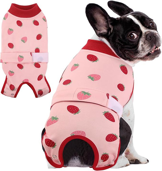 AOFITEE Dog Recovery Suit, Dog Surgical Recovery Suit for Female Dogs Male Dogs, Cozy Dog Onesie for Surgery, Cone E-Collar Alternative, Anti Licking Dog Surgical Shirt with Pee Hole, Strawberry M