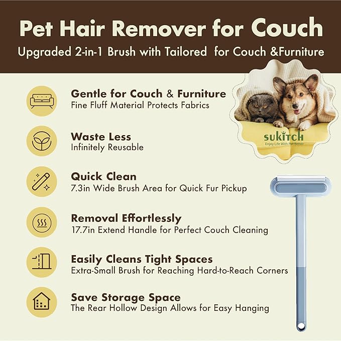 Pet Hair Remover for Couch, Durable, Reusable, Washable Lint Cleaner for Dog and Cat Hair, Gentle on Furniture, Effective on Carpets, Clothing, Bedding