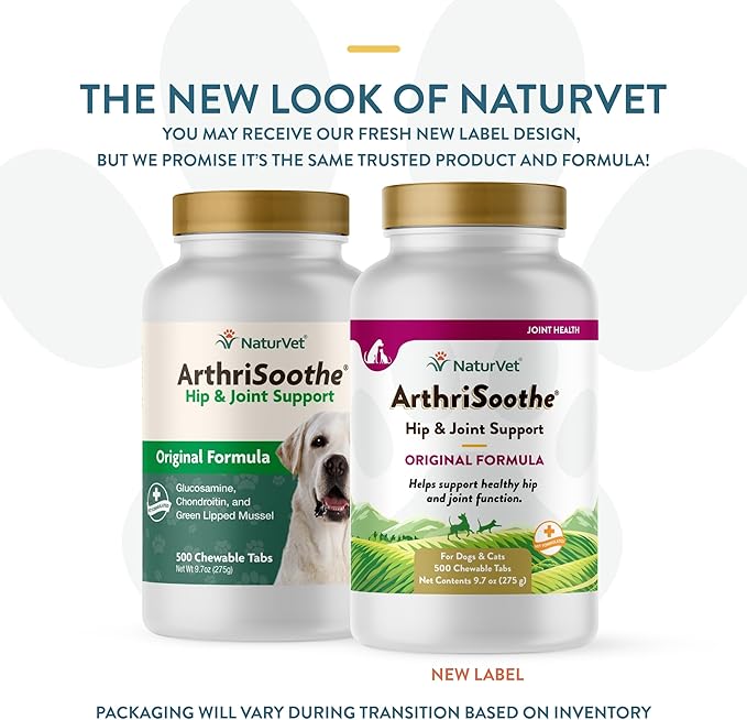 NaturVet ArthriSoothe Hip & Joint Formula Pet Supplement for Dogs & Cats – Includes Glucosamine, MSM, Chondroitin, Boswellia, Green Lipped Mussel – Supports HIPS, Joints – 500 Ct.