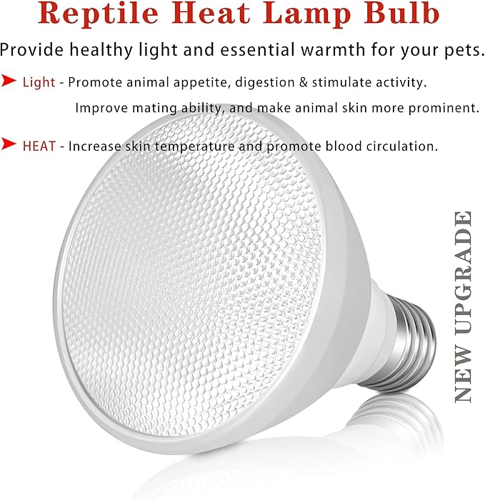 Reptile Heat Lamp Bulb Greenhouse Warming Bulb Reptile Light for Lizard, Turtle, Bearded Dragon, Hedgehogs, Snake Amphibians, Chicks, With 2 Bulb Beads (75 Watt). New Replaceable Bulbs Design