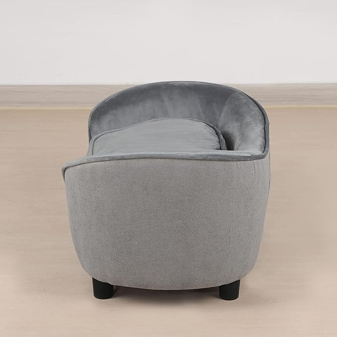 Pet Sofa Bed, Velvet & Linen Fabric Pet Couch Chair with Removeable & Washable Cushion for Small Dogs Cats (Light gray)