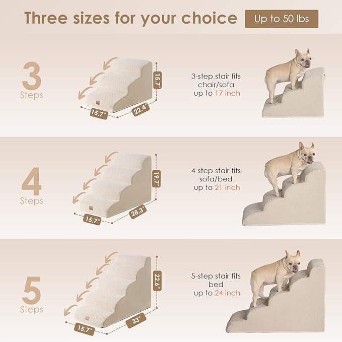 EHEYCIGA Curved Dog Stairs for High Beds 19.7" H, 4-Step Dog Steps for Small Dogs and Cats, Pet Stairs for High Bed Climbing, Non-Slip Balanced Pet Step Indoor, Beige