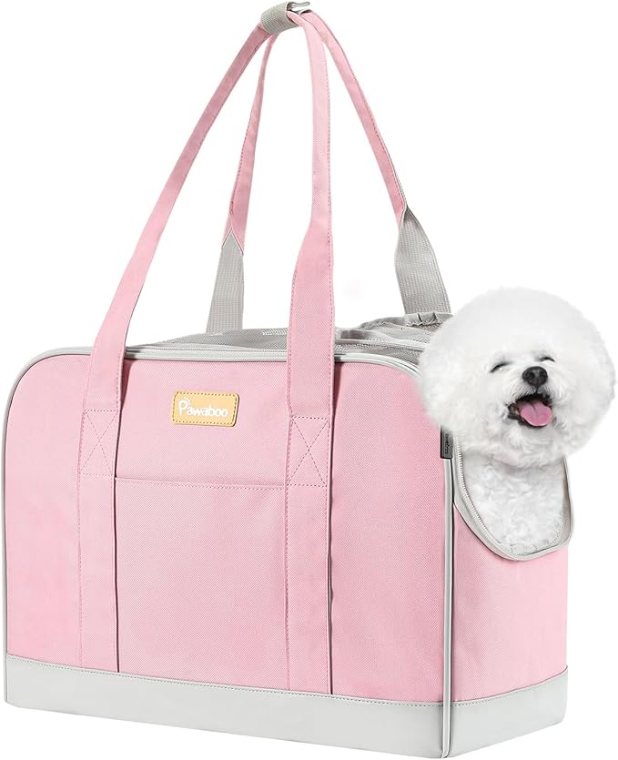 Pawaboo Dog Purse Carrier, Pet Carrier Tote with Pockets, Breathable Soft-sided Pet Bag with Adjustable Safety Tether Strap for Shopping Travel, Pet Carrier Purse for Small Medium Dog Cat, Pink