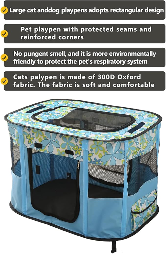 Foldable Pet Playpen, cat playpen, Puppy Play Pen for Indoors(Large, Blue)