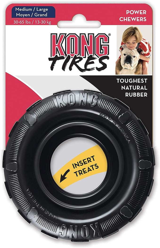 KONG Extreme Tires - KONG's Most Durable Natural Rubber Chew & Fetch Toy - Treat Dispenser Dog Tire Toy - Pet Supplies for Outdoor & Indoor Play - For Medium/Large Dogs