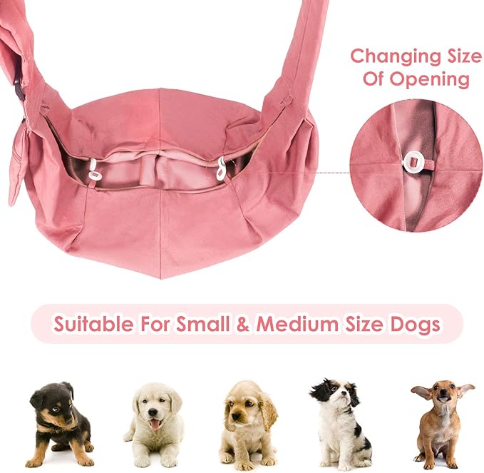 SlowTon Dog Carrier Sling - Thick Padded Adjustable Shoulder Strap Dog Carriers for Small Dogs, Puppy Carrier Purse for Pet Cat with Front Zipper Pocket Safety Belt Machine Washable (Pink XS)