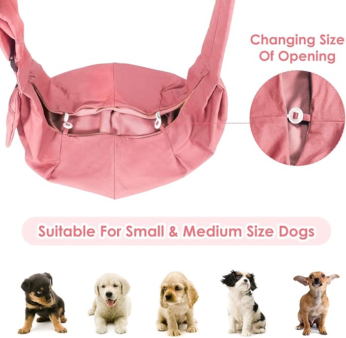 SlowTon Dog Carrier Sling - Thick Padded Adjustable Shoulder Strap Dog Carriers for Small Dogs, Puppy Carrier Purse for Pet Cat with Front Zipper Pocket Safety Belt Machine Washable (Pink M)