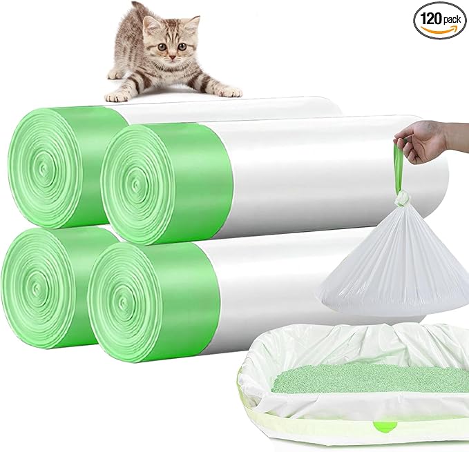 120 count Cat Litter Bags with Drawstring,Cat Litter Liners Durable Pet Cat Pan Liners Extra eplacement Waste Bags -22" x 12"