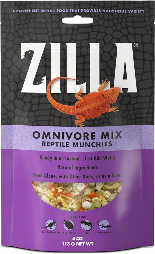 Zilla Reptile Munchies, Omnivore Mix, Dehydrated and Sun Dried Vegetables and Insects, Natural Ingredients, Resealable Bag 4 oz.