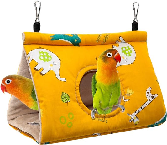 Rypet Winter Warm Bird Nest House - Hanging Hammock Velvet Shed Hut Cage Plush Fluffy Birds Hideaway Sleeping Bed Fuzzy for Parrot Parakeet Cockatiels Budgies Lovebird Small（Yellow）