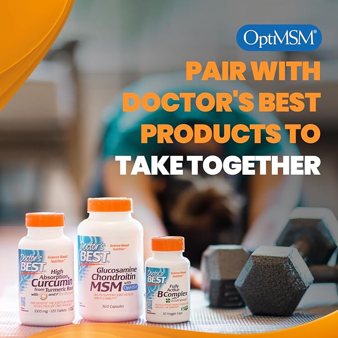 Doctor's Best Glucosamine Chondroitin Msm with OptiMSM Capsules, Joint Support Supplement Supports Healthy Joint Structure, Function & Comfort, Non-GMO, Gluten Free, Soy Free, 360 Count