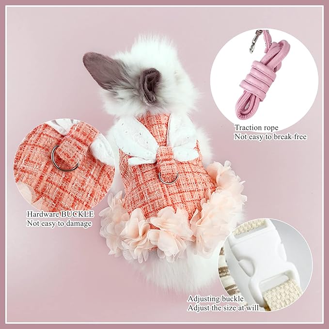 Bunny Harness and Leash,Adjustable Soft Guinea Pig Clothes Pet Rabbit Ferret Harness Costumes for Small Animals Dress