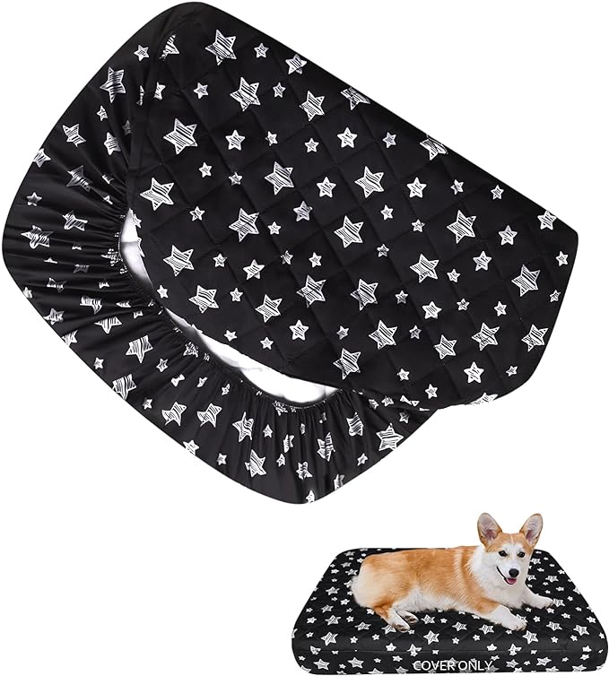 Dog Bed Covers Replacement Washable Pet Hair Easy to Remove, Waterproof Dog Bed Covers Noiseless Quilted, Pet Bed Cover Lovely Black Star Print, Puppy Bed Cover 20x30 Inches, for Dog/ Cat, Cover Only