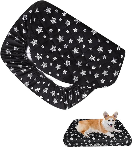 Dog Bed Covers Replacement Washable Pet Hair Easy to Remove, Waterproof Dog Bed Covers Noiseless Quilted, Pet Bed Cover Lovely Black Star Print, Puppy Bed Cover 20x30 Inches, for Dog/ Cat, Cover Only