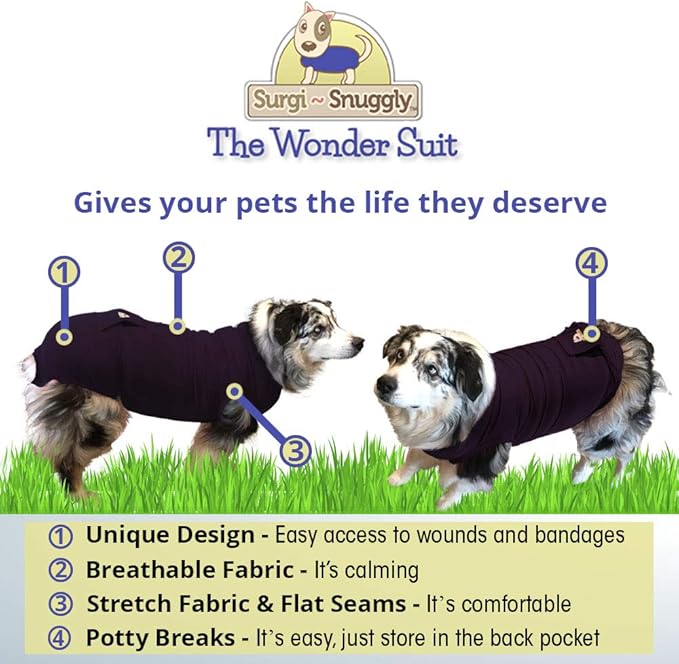 SurgiSnuggly Post Surgical Dog Recovery Suit for Male & Females, Vet Invented Dog Onesie A Dog Cone Alternative, Breathable Fabric Is Suitable for After Spay Or Neuter Small Medium and Large PL 2XL S