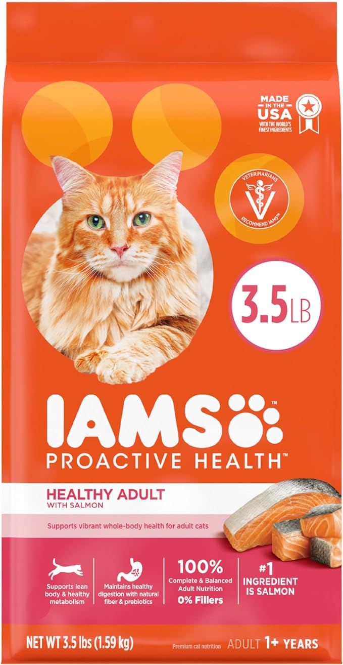 IAMS PROACTIVE HEALTH Adult Healthy Dry Cat Food with Salmon Cat Kibble, 3.5 lb. Bag