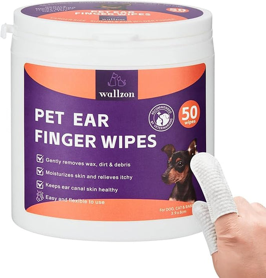 Ear Cleanser Relief Finger Wipes | Ear Cleaning Finger Wipes for Dogs and Cats | Disposable Pet Ear Cleaner Wipes | Relieve Itching & Remove Odor | Ear Care Wipes for Pet (50 Counts)