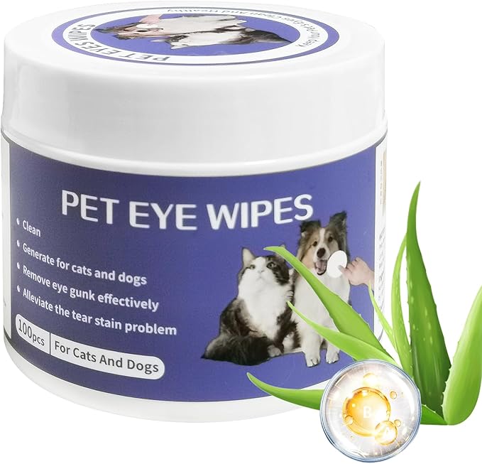 100 Counts Pet Dog Eye Wipes for Dogs & Cats, Soft Gentle Tear Stain Remover Wipes, Non-Irritant Presoaked Eye Wash Pads, Natural Unscented Pet Eye Wipes for Remove Tear Stain, Eye Debris, Discharge