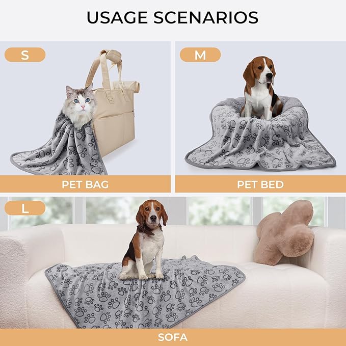 Luciphia 1 Pack 2 Pet Blankets for Dogs Cats, Fleece Print Dog Cat Blankets for Small Medium Large Puppy Kitten, Grey Paw Large(41x31 inch)