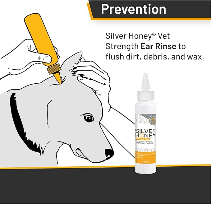 Absorbine Silver Honey Rapid Ear Care Vet Strength Ear Rinse, 4oz, Manuka Honey & MicroSilver BG, Safe for Dogs & Cats